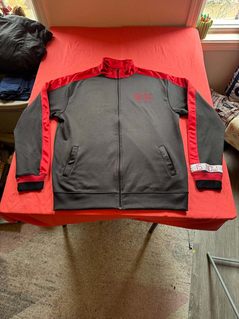 NOW No Outcome Waiting Men's Full Zip Track Jacket Red Black Streetwear Size XL